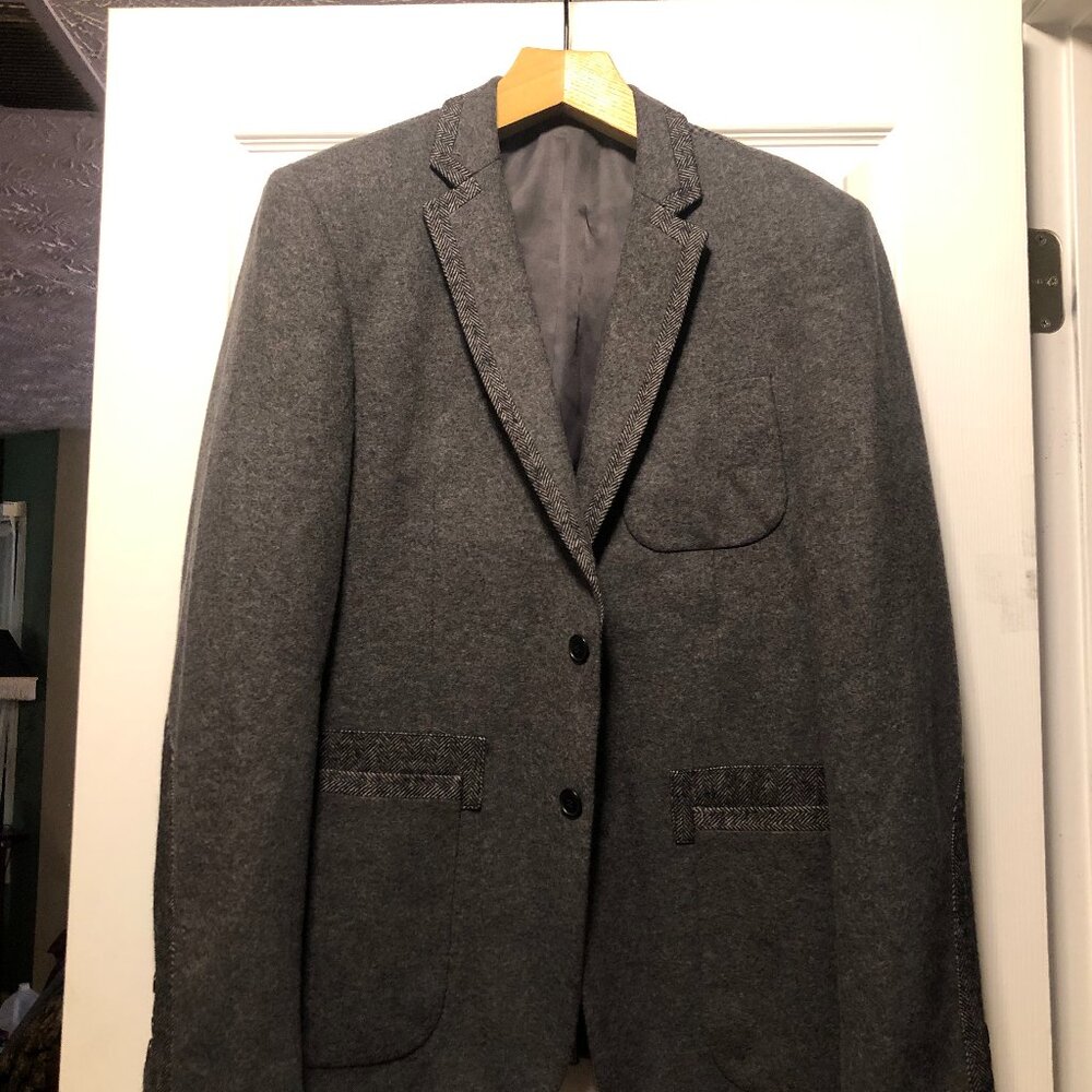 Saks fifth avenue men's gray single vented sport coat jacket blazer size: L